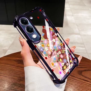 YBDปลอกสําหรับVivo Y31 5G Y21D 4G Y19S Y29 5G Y04 Y29S Y19E Y29 T4X 5Gดอกไม้KTการ์ตูนสไตล์Electroplating Clear ShellFourมุมAnti Fall