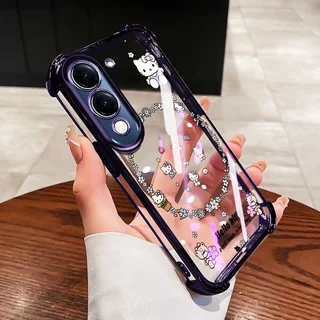 YBDปลอกสําหรับVivo Y31 5G Y21D 4G Y19S Y29 5G Y04 Y29S Y19E Y29 T4X 5Gดอกไม้KTการ์ตูนสไตล์Electroplating Clear ShellFourมุมAnti Fall