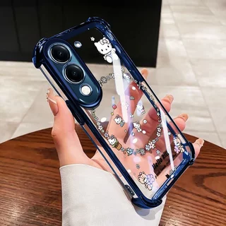 YBDปลอกสําหรับVivo Y31 5G Y21D 4G Y19S Y29 5G Y04 Y29S Y19E Y29 T4X 5Gดอกไม้KTการ์ตูนสไตล์Electroplating Clear ShellFourมุมAnti Fall