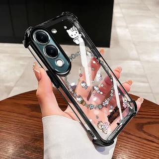 YBDปลอกสําหรับVivo Y31 5G Y21D 4G Y19S Y29 5G Y04 Y29S Y19E Y29 T4X 5Gดอกไม้KTการ์ตูนสไตล์Electroplating Clear ShellFourมุมAnti Fall