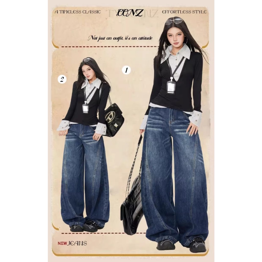 Hi!by กางเกงยีนส์ ใส่ได้ทั้งชายและหญิง Baggy Jeans ทรงหลวม ยีนส์ แมชต์ได้ทุกสไตล์ สไตล์วินเทจเกาหลี สุดฮิตแฟชั่น ย้อนยุค เสริมบุคลิก เหมาะสำหรับทุกฤดูกาล ชุดคู่รัก