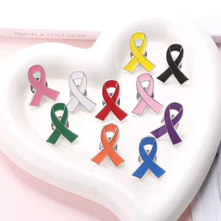 สีชมพูสีดําริบบิ้นขาสีม่วงสีฟ้าสีเขียวสีเหลืองปกเข็มกลัดเต้านมมะเร็งตราป้องกันการรับรู้กระเป๋าเป้สะพายหลังตราประชาสัมพันธ์