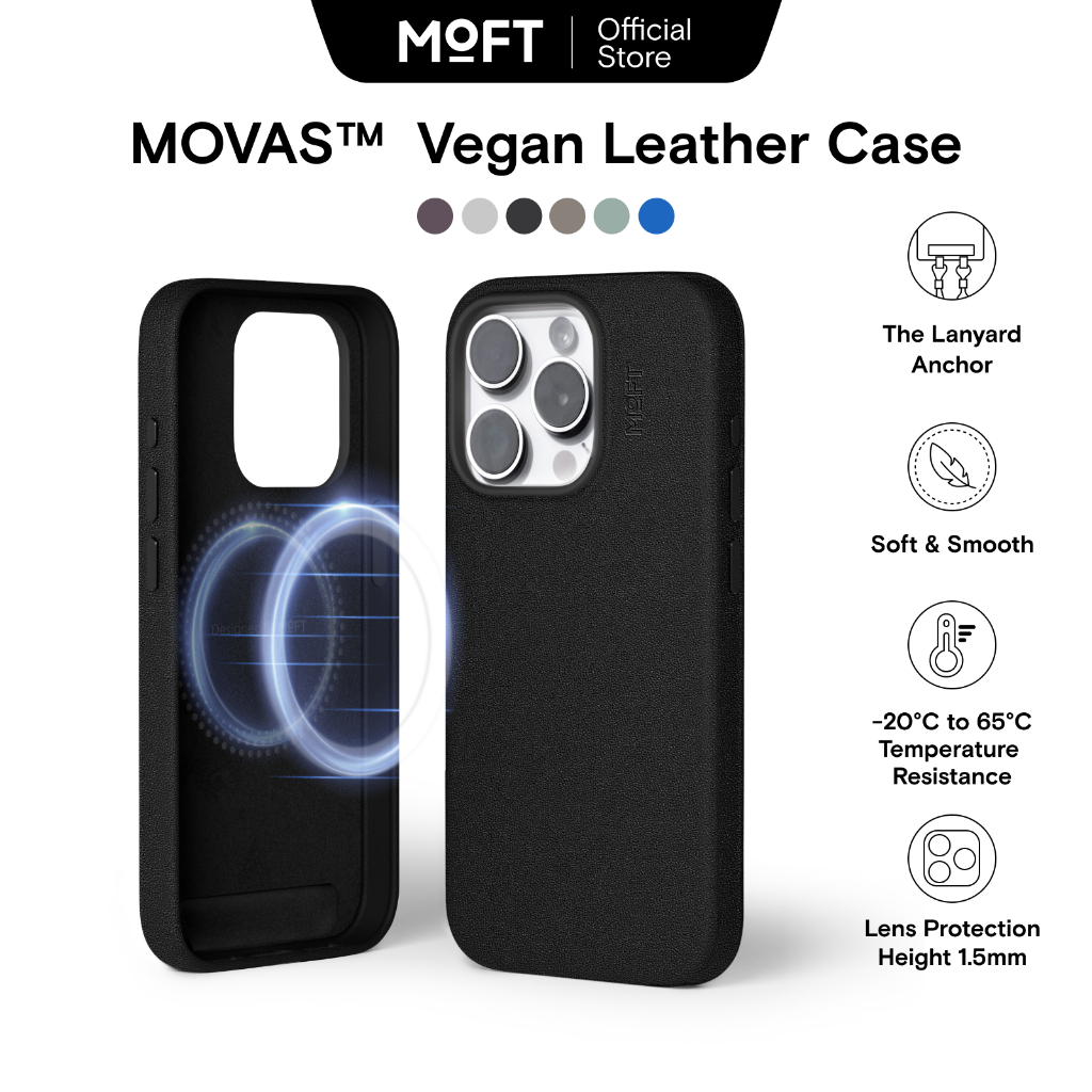 MOFT Snap Phone Case MOVAS™ for iPhone 15 Series- Magnetic Compatible，Vegan Leather For iPhone 15 Ca