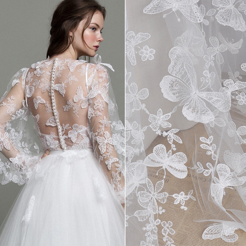 1 หลา 3D ผีเสื้อเย็บปักถักร้อย Tulle Patch ผ้าชุดสําหรับผู้หญิงอุปกรณ์จัดงานแต่งงานเย็บหัตถกรรม