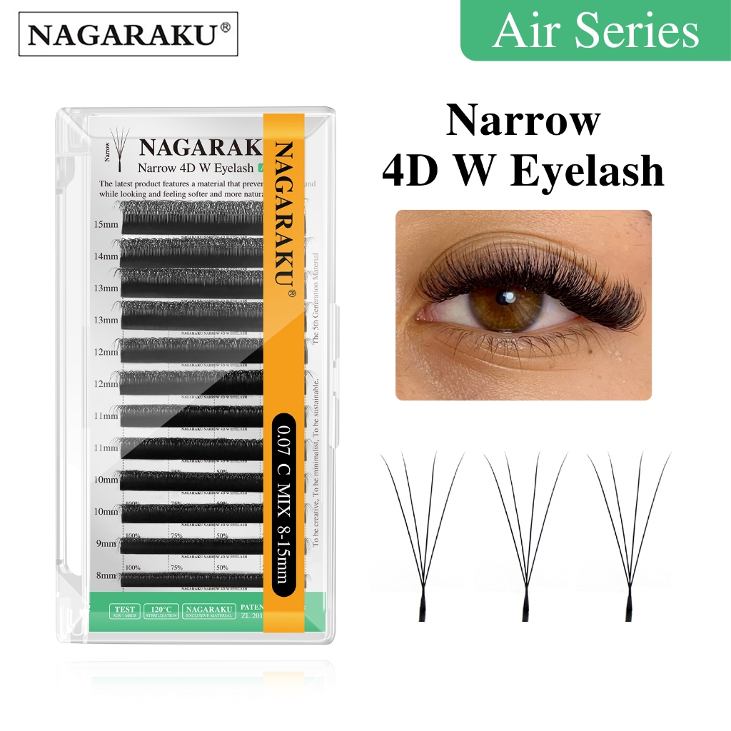 NAGARAKU แคบ W รูปร่าง 4D ขนตา Premade พัดลมนุ่มขนตาส่วนบุคคลเครื่องมือแต่งหน้าแต่งหน้า Cilia