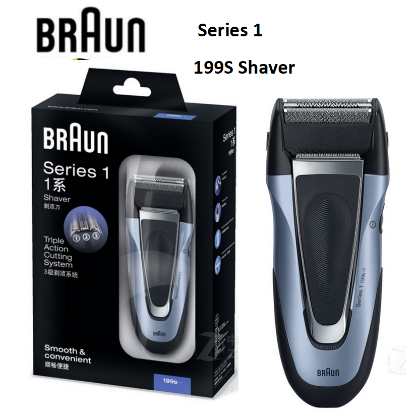 Braun 199S Series 1 เครื่องโกนหนวดไฟฟ้าพร้อมใบมีดทริมเมอร์ล้างทําความสะอาดได้รองรับแรงดันไฟฟ้า 100-240v หัวตัดตาข่าย Rozar