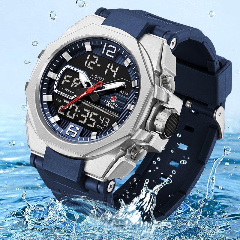 ลิคาร์ กันน้ํากีฬาแฟชั่นแบรนด์ชั้นนําปลุกปฏิทินแสงกันกระแทกนาฬิกาผู้ชาย 9542