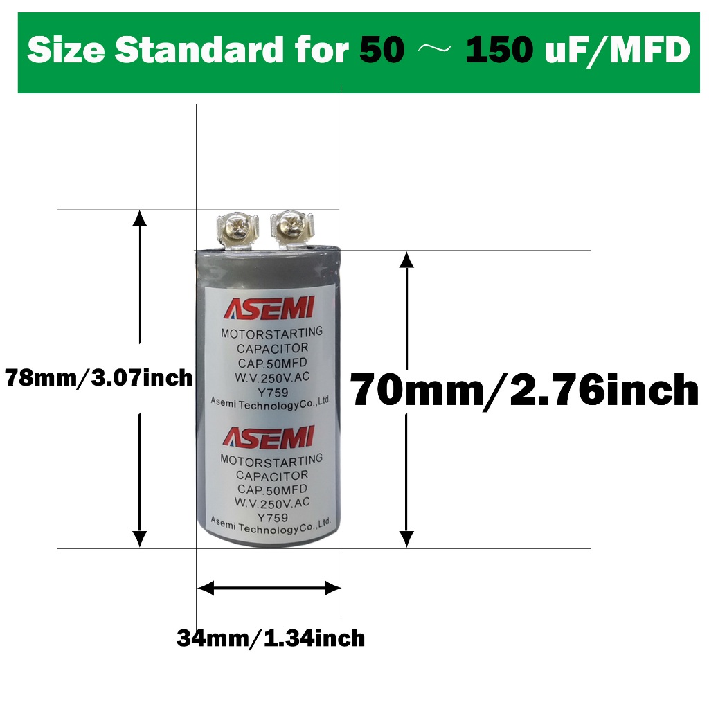 CD60 มอเตอร์เริ่มต้นตัวเก็บประจุ 50uF 75uF 100uF 150uF 200uF 250uF 300uF 400uF 500uF 600uF 800uF 100