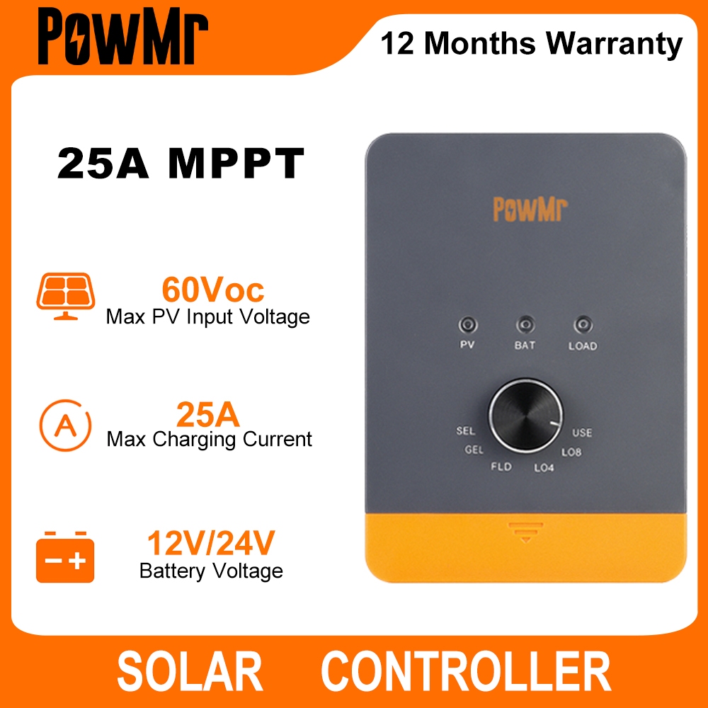 ใหม่PowMr 25A 35A 45A MPPT ตัวควบคุมเครื่องชาร์จพลังงานแสงอาทิตย์ 12V 24V ตัวควบคุมแผงโซลาร์เซลล์จอแสดงผล LCD โหมดควบคุมโหลดต่างๆรองรับแบตเตอรี่ลิเธียม