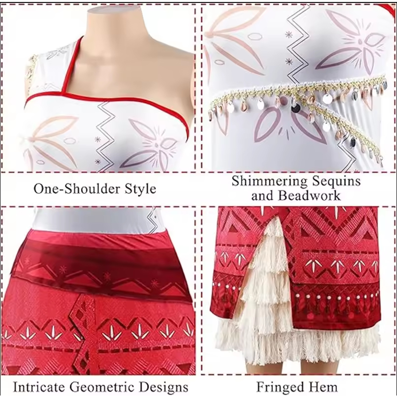 ผู้หญิงภาพยนตร์คอสเพลย์โมอาน่าเครื่องแต่งกายพู่ชุดกระโปรงมหาสมุทรผจญภัยชุดเจ้าหญิงสําหรับผู้ใหญ่สาวเทศกาลฮาโลวีนชุด - รูปที่ 4