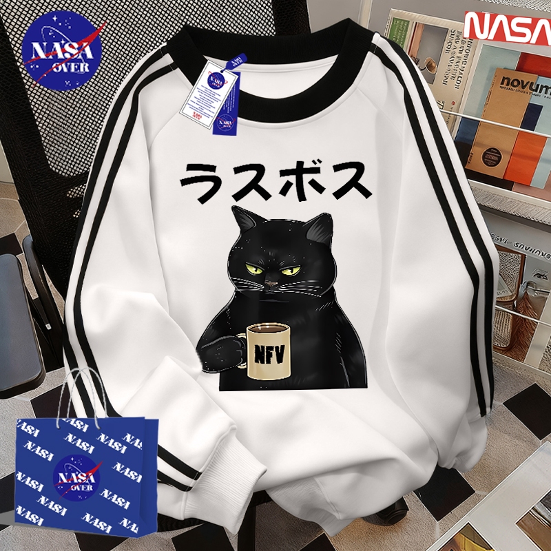 【พร้อมส่ง】🔥NASA ฤดูใบไม้ร่วง ลำลอง แขนยาว ยูนิเซ็กส์ วินเทจ แมวดำ 🐈‍⬛ ลาย หลวม ลำลอง สเวตเตอร์คอกลมYG1184