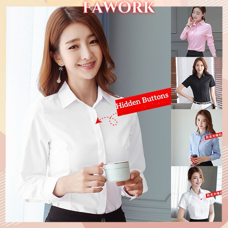 เสื้อเบลาส์ผู้หญิงแขนยาวหรูหราพร้อมปุ่มซ่อนเสื้อเชิ้ตแขนสั้นปกสีทึบสําหรับสํานักงานทํางานและชีวิตประจําวัน