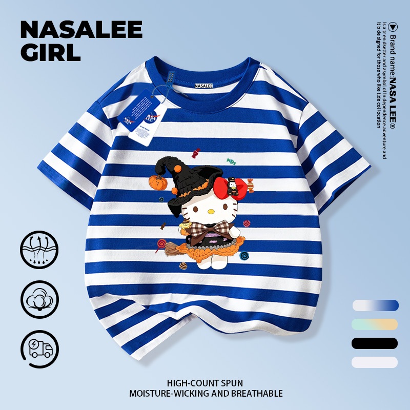 【ส่งในวันเดียวกัน】เสื้อยืดเด็กฮาโลวีน NASA สีขาว ผ้าฝ้ายระบายอากาศดี ลายเฮลโลคิตตี้แม่มดน้อย 3-16 ปี ชาย-หญิง ทรงสวมใส่สบายทันสมัย - รูปที่ 4