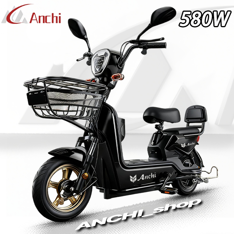 Anchi จักรยานไฟฟ้า แบตเตอรี่ 48V 12A มอเตอร์ 580W electric-bike มีกระจกมองหลังไฟหน้า-หลัง