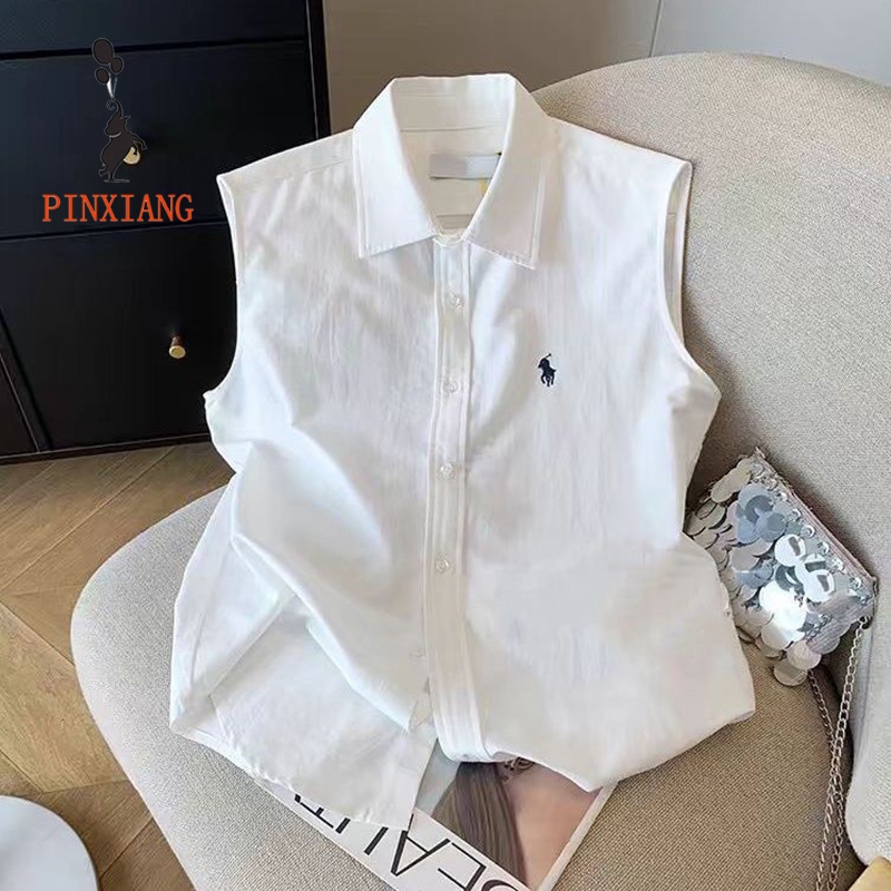 เสื้อแขนกุด POLO ปักสุภาพสตรี White Pony All-Match Classy Top