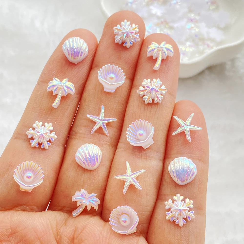 50 ชิ้นน่ารัก Mini AB ปลาดาวสี,เปลือกหอย,เกล็ดหิมะ,ต้นมะพร้าว Nail Art Resin Designer Charms DIY 3D เครื่องประดับตกแต่ง
