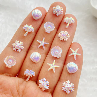 50 ชิ้นน่ารัก Mini AB ปลาดาวสี,เปลือกหอย,เกล็ดหิมะ,ต้นมะพร้าว Nail Art Resin Designer Charms DIY 3D เครื่องประดับตกแต่ง