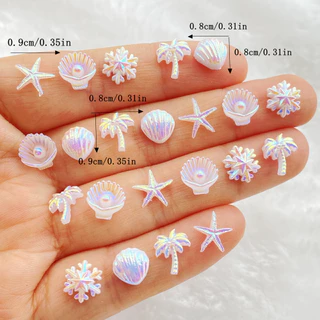 50 ชิ้นน่ารัก Mini AB ปลาดาวสี,เปลือกหอย,เกล็ดหิมะ,ต้นมะพร้าว Nail Art Resin Designer Charms DIY 3D เครื่องประดับตกแต่ง