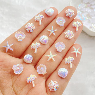 50 ชิ้นน่ารัก Mini AB ปลาดาวสี,เปลือกหอย,เกล็ดหิมะ,ต้นมะพร้าว Nail Art Resin Designer Charms DIY 3D เครื่องประดับตกแต่ง