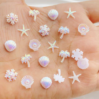 50 ชิ้นน่ารัก Mini AB ปลาดาวสี,เปลือกหอย,เกล็ดหิมะ,ต้นมะพร้าว Nail Art Resin Designer Charms DIY 3D เครื่องประดับตกแต่ง