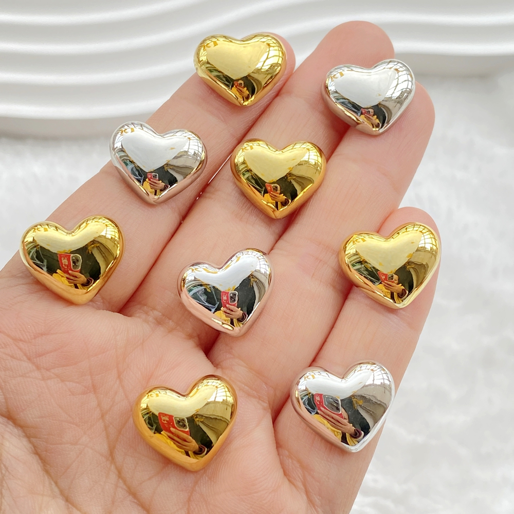 10 ชิ้นเรซิ่นน่ารักวันวาเลนไทน์ทอง,เงินรูปหัวใจ Flatback Rhinestone Figurines DIY งานแต่งงานสมุดภาพตกแต่งงานฝีมือ