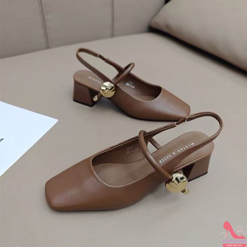 [PY] รองเท้าสตรีสไตล์เกาหลี หน้าปิด ส้นหนา สำหรับใส่ไปโรงเรียน-ที่ทำงาน พื้นนุ่ม เดินสบาย