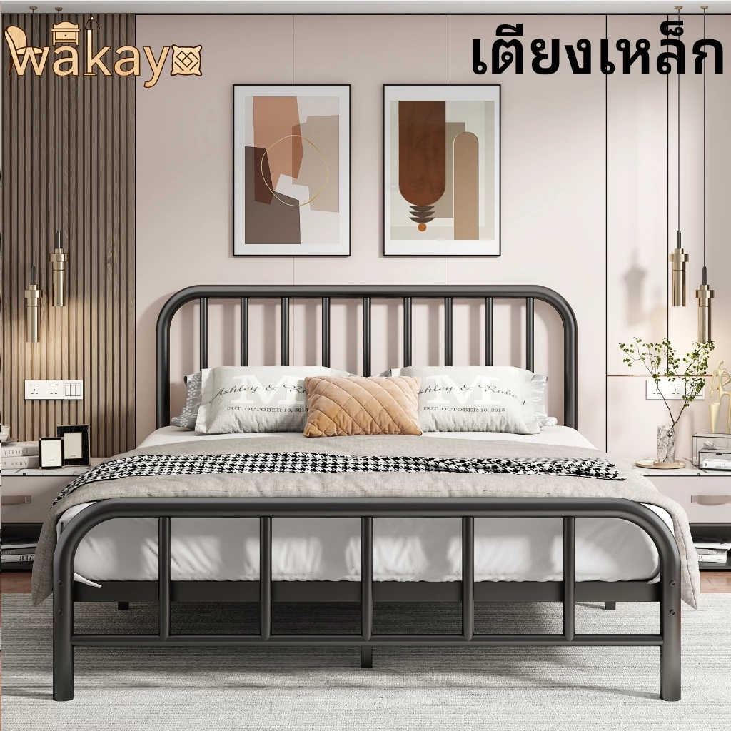 WA เตียงเหล็ก 3.5/4/5ฟุต เตียงนอน เหล็กกลม ผลิตจากเห ล็กกล้า คาร์บอน คุณภาพสูง แบริ่งน้ำหนัก 500kg ใช้งาน ได้นาน50ปี