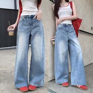 Jeans long pants Blue Black Korean Style Loose Wide Leg High-Waisted Denim Pants hot 长裤牛仔裤女