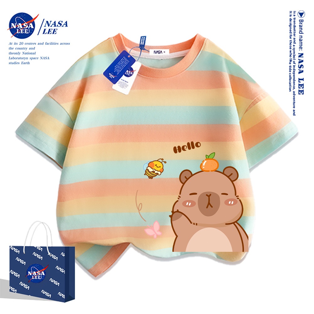 【จัดส่งวันเดียวกัน】เสื้อยืดเด็กผ้าฝ้ายลาย NASA คาบิบาร่า ใส่ได้ทั้งเด็กผู้ชายและผู้หญิง สวมใส่สบาย ระบายอากาศได้ดี