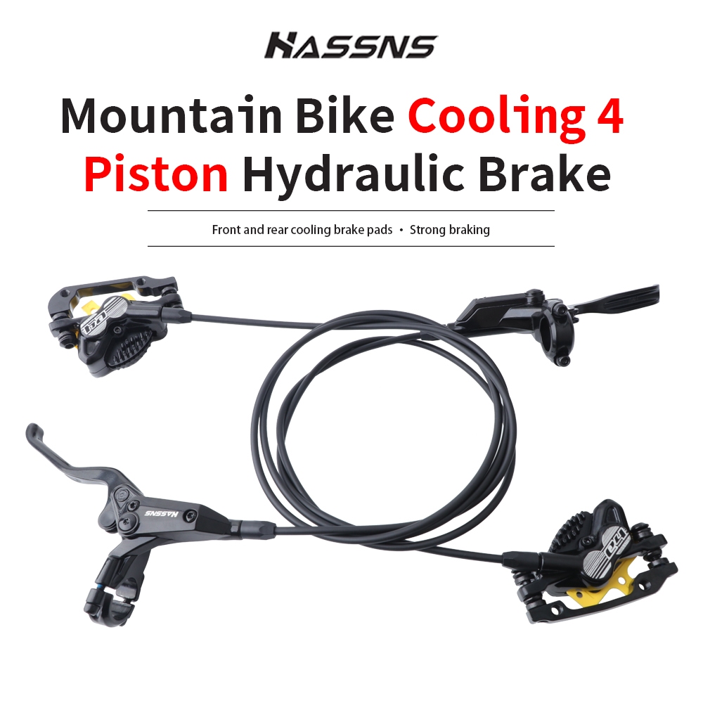 HASSNS E4 จักรยานเสือภูเขาเบรคไฮดรอลิก 800/1450 มม.ด้านหน้าด้านหลังเบรค Cooling 4 ลูกสูบความดันน้ําม