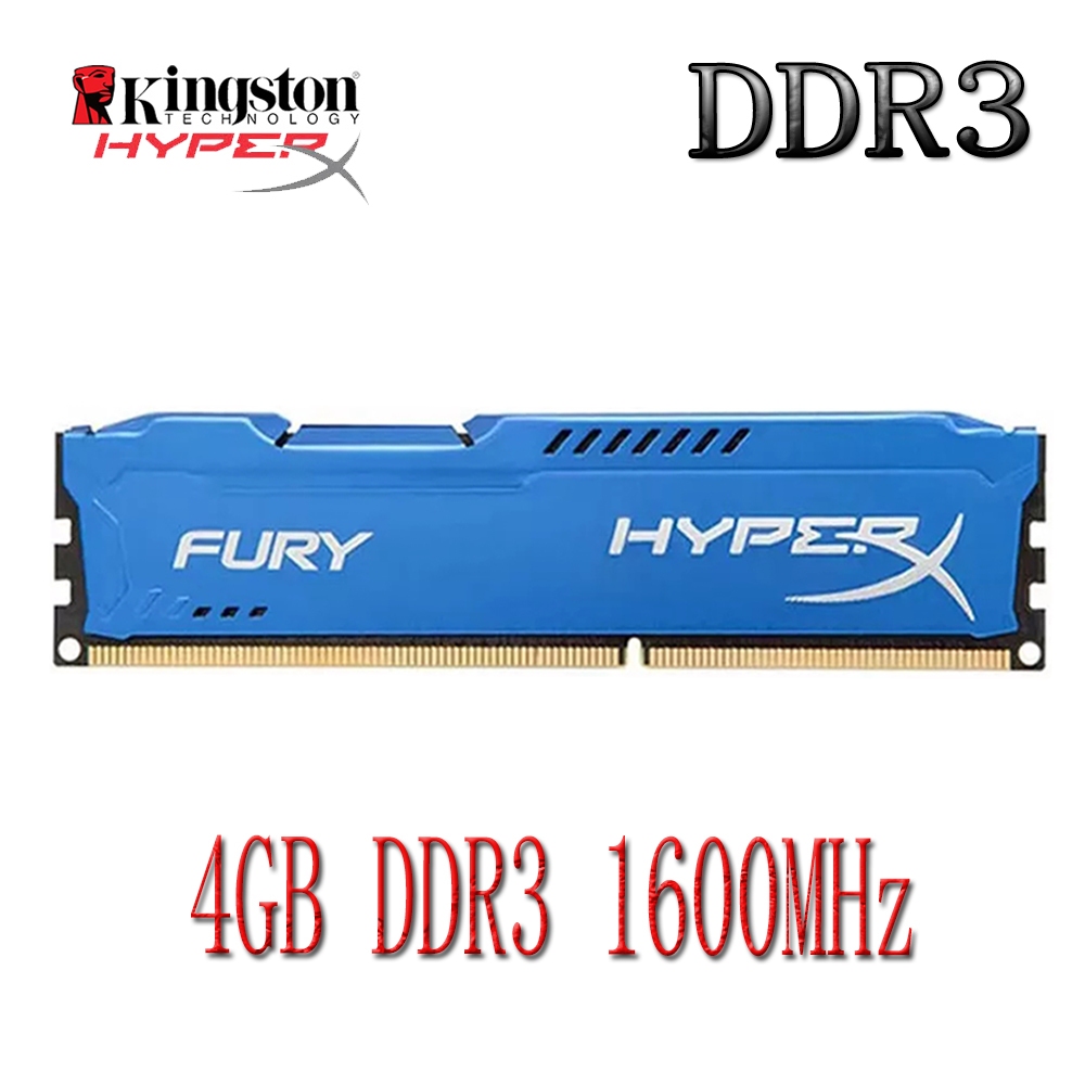 Kingston HyperX Fury DDR3 RAM 4GB DDR3 1600MHz หน่วยความจําเดสก์ท็อปพีซี RAM HX316C10F/4 240Pin สีฟ้