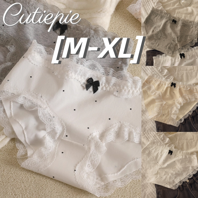 Cutiepie❣️M-XL กางเกงชั้นในลูกไม้ เป้าผ้าฝ้ายแท้ โบว์น่ารัก ทรงเอวสูง ยืดหยุ่นสูง เซ็กซี่