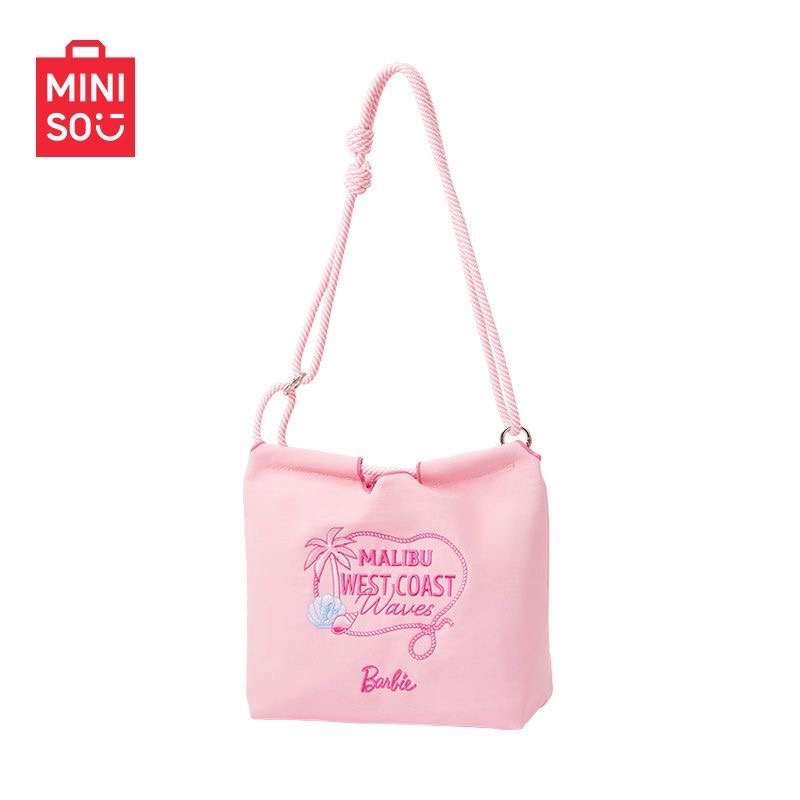 .MINISO Premium Barbie Ocean Series Fresh Striped Canvas Tote Bag - สัมภาระใบใหญ่ลาย-strip สำหรับนักเรียนและของขวัญที่น่ารัก