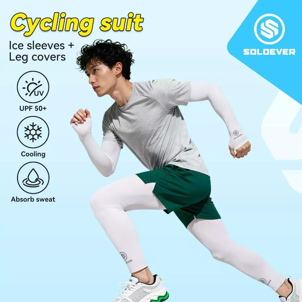 【TH Delivery 】【ซื้อ 1 แถม 1】SOLOEVER ชุดปลอกแขนและขา ป้องกันแสงแดด UPF50+ ผ้าไหมน้ำแข็งเย็นสบาย ระบายอากาศได้ดี ป้องกันรังสียูวี สำหรับผู้ชายและผู้หญิง ปั่นจักรยานกลางแจ้ง วิ่ง และเล่นกีฬา