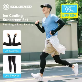 【TH Delivery 】【ซื้อ 1 แถม 1】SOLOEVER ชุดปลอกแขนและขา ป้องกันแสงแดด UPF50+ ผ้าไหมน้ำแข็งเย็นสบาย ระบายอากาศได้ดี ป้องกันรังสียูวี สำหรับผู้ชายและผู้หญิง ปั่นจักรยานกลางแจ้ง วิ่ง และเล่นกีฬา