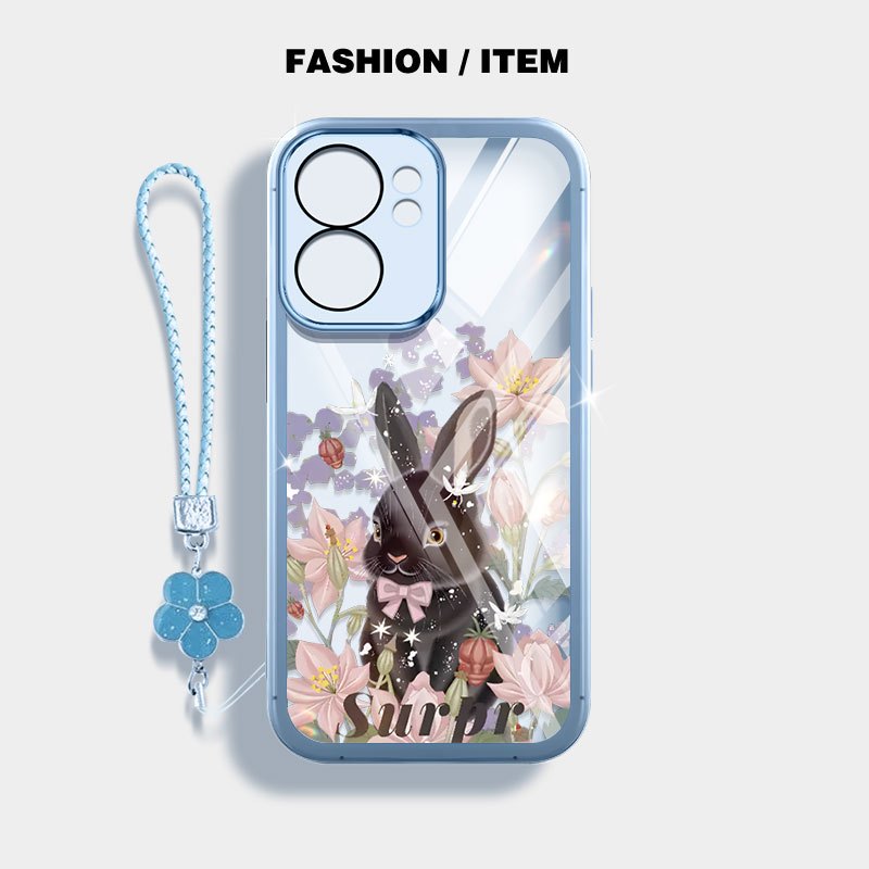 VRQR สําหรับ Xiaomi Poco C85 Redmi 15 5G 4G Redmi 15C 4G 5G กระต่ายน่ารัก Anti Drop Clear เคสโทรศัพท์เชือกดอกไม้