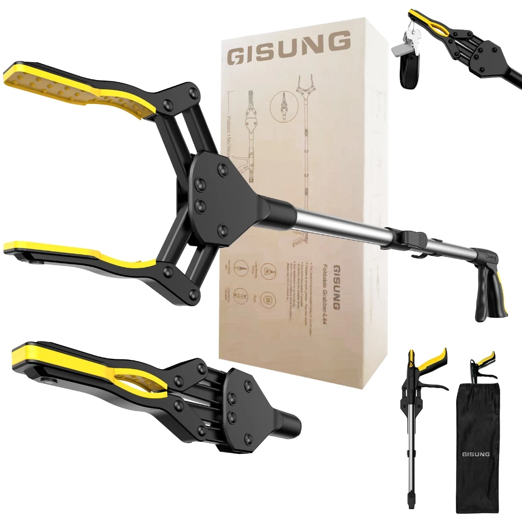 32 นิ้วยาวพิเศษ Grabber Reacher พร้อมขากรรไกรหมุนได้ - Mobility Aid Reaching Assist Tool (สีเหลือง)