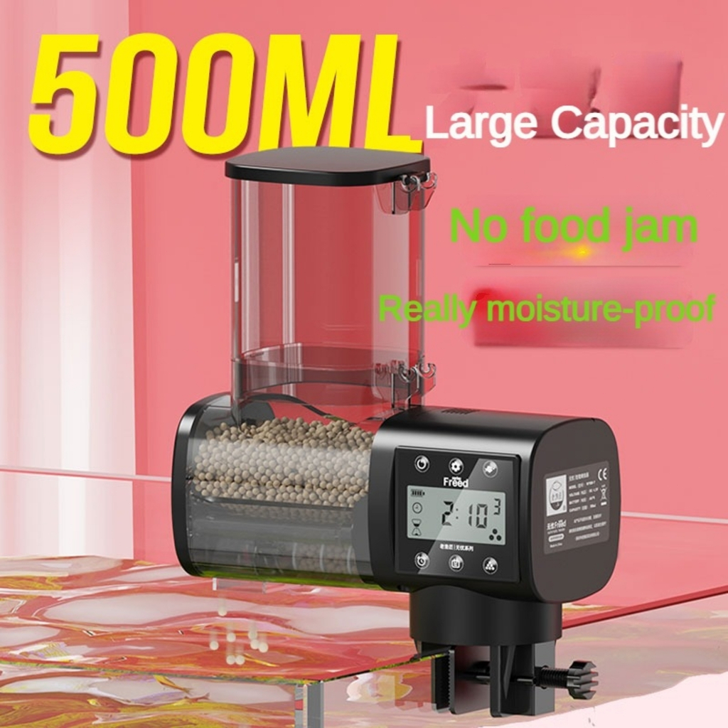 เครื่องป้อนปลาอัตโนมัติ 500 มล. ความจุขนาดใหญ่ป้องกันความชื้นป้องกันแยมที่ถูกต้อง
