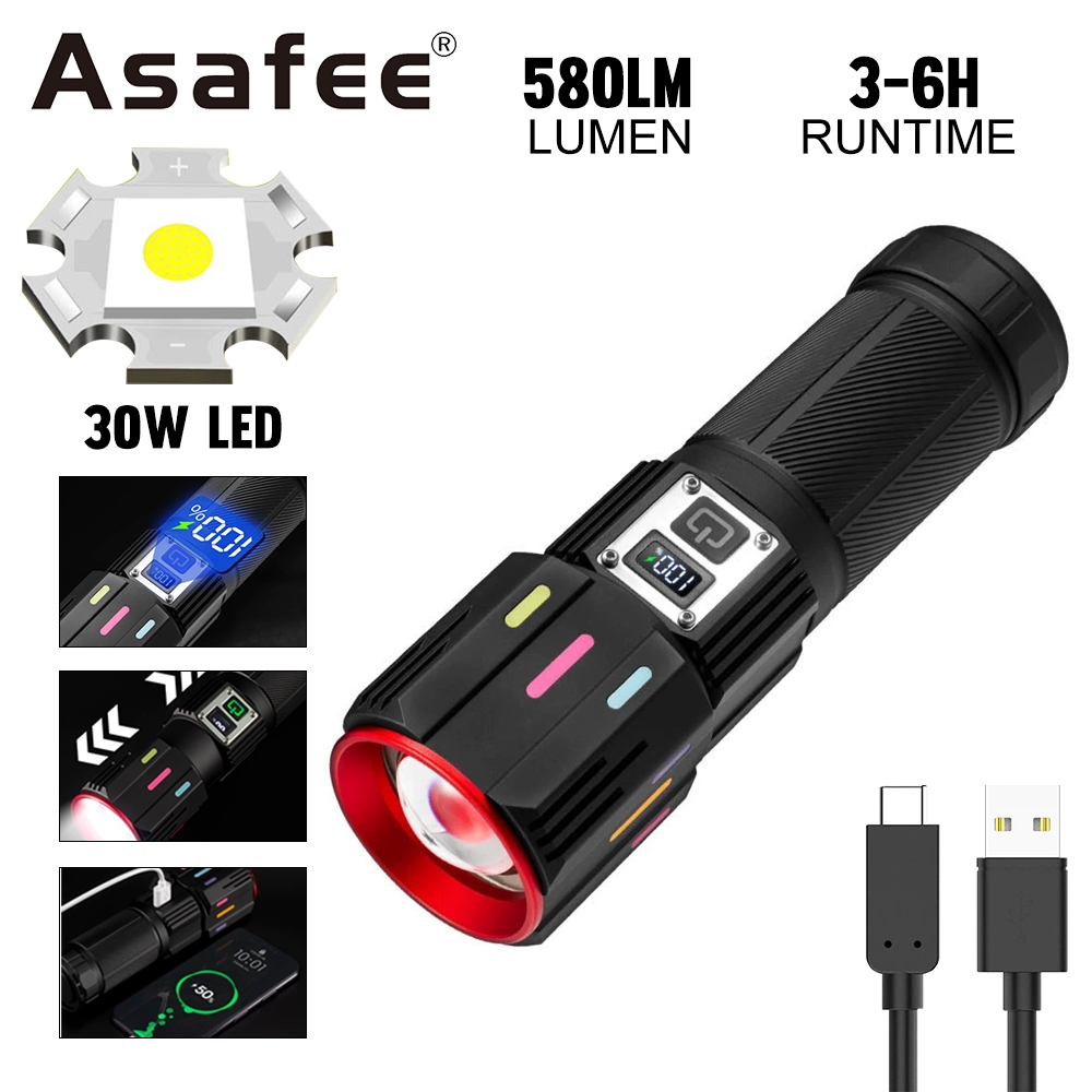 ไฟฉายเลเซอร์สีขาบ 580LM ASAFEE W5241 มีฟังก์ชันซูมและชาร์จได้จากUSB Type-C
