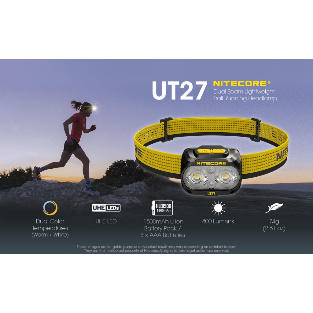 ไฟหน้ากลางแจ้ง NITECORE UT27 PRO 800 ลูเมนล่าสุดรองรับการชาร์จโดยตรง USB รวม (2X HLB-1500mAh)