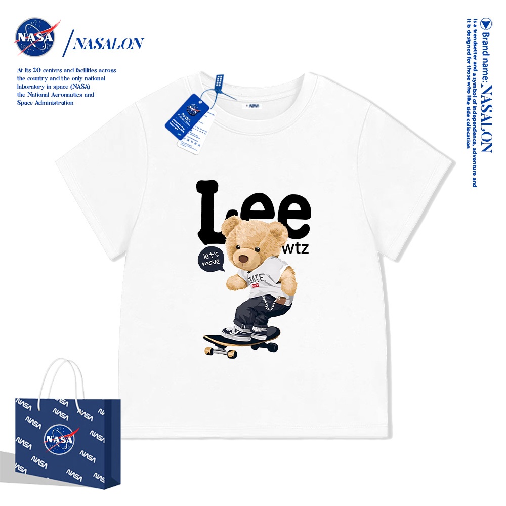 NASA เสื้อยืดเด็กแขนสั้น ผ้า cotton 100% เสื้อเด็กผู้ชาย ลายการ์ตูนแฟชั่น ระบายอากาศดี นุ่มสบาย ทรงหลวม