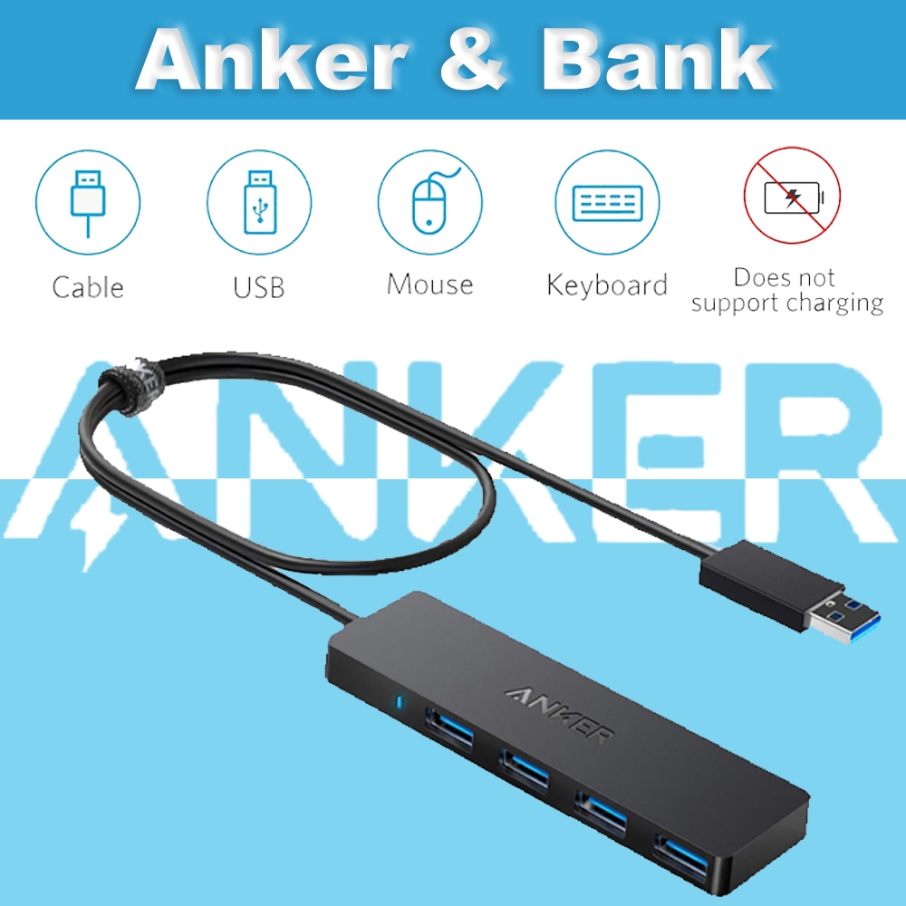 Bank By Ank ฮับ USB 3.0 4 พอร์ต, ฮับ USB ข้อมูลบางเฉียบพร้อมสายเคเบิลแบบขยาย 2 ฟุต