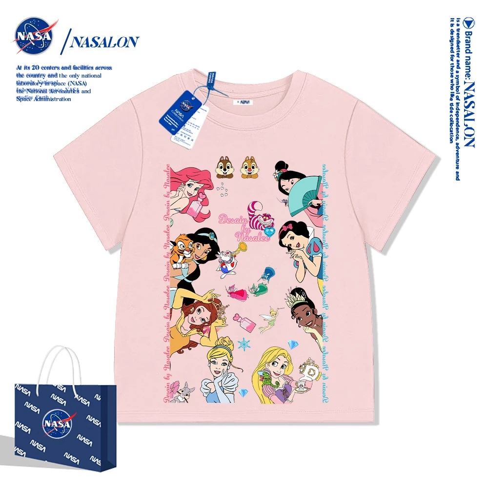 NASA เสื้อยืดเด็กแขนสั้น ผ้า cotton 100% เสื้อเด็กผู้หญิง เจ้าหญิงเบลล์ ลายการ์ตูนเงือก นุ่มสบาย ระบายอากาศดี
