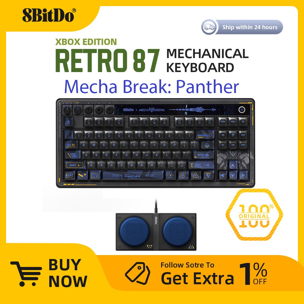 8BitDo Retro 87 คีย์บอร์ดแบบกลไก - Mecha Break: Panther สําหรับ Windows และ Android พร้อมไร้สาย 2.4G