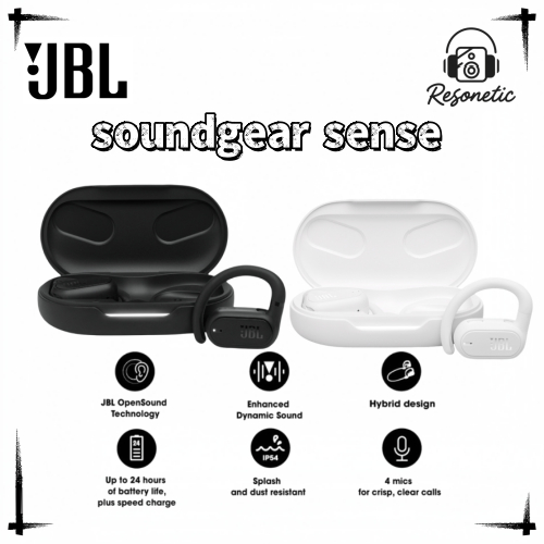 JBL SoundGear Sense Open-Ear Earbuds - เล่น 24H, กันเหงื่อ IPX4 สําหรับวิ่ง/ยิม/ท่องเที่ยว