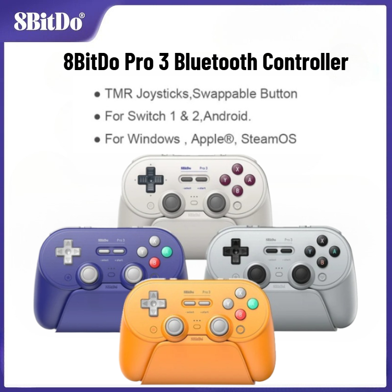[ในสต็อก]8BitDo Pro 3 คอนโทรลเลอร์บลูทูธไร้สาย TMR จอยสติ๊ก, พร้อมแท่นชาร์จสําหรับสวิตช์ 1/2 Windows, Apple, Android, SteamOS