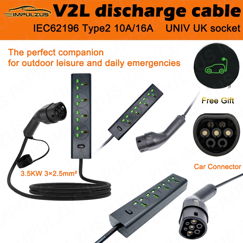IMPULZUS V2L discharge cable 16A UK socket สะดวกไฟฟ้าสําหรับพักผ่อนกลางแจ้ง IEC62196 Type2