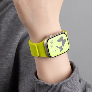 สายซิลิโคนแม่เหล็ก ลายลิ้นจี่ สำหรับ Apple Watch Ultra 3/2 / ซีรีย์ 11/10/9/8/7/6/5/3/SE ขนาด 41/42/44/45/46mm 49mm กันน้ำได้ สวมใส่สบาย สำหรับออกกำลังกาย Magnetic Silicone Strap