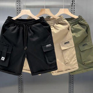 กางเกงขาสั้นผู้ชาย กางเกงขาสั้นสไตล์เกาหลี มีเข็มขัดยางยืด ใ…