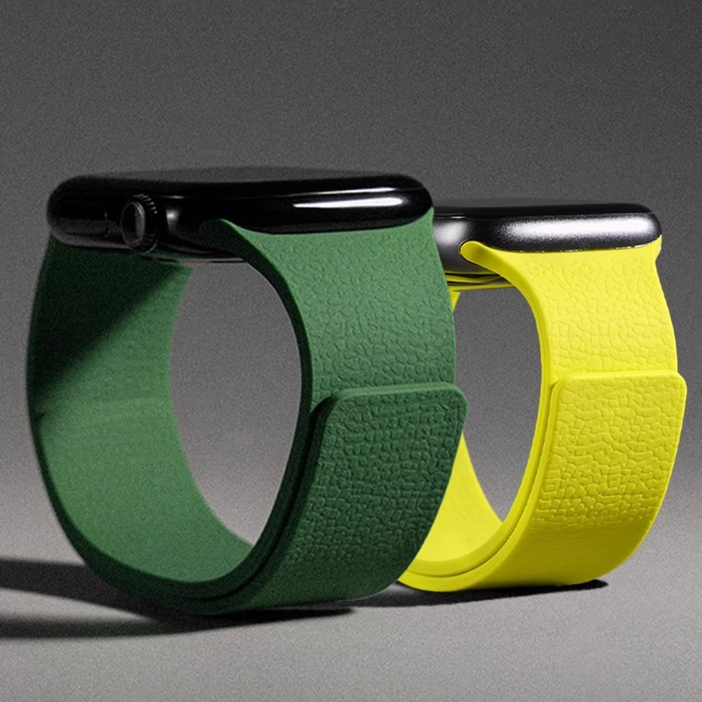 สายซิลิโคนแม่เหล็ก ลายลิ้นจี่ สำหรับ Apple Watch Ultra 3/2 / ซีรีย์ 11/10/9/8/7/6/5/3/SE ขนาด 41/42/44/45/46mm 49mm กันน้ำได้ สวมใส่สบาย สำหรับออกกำลังกาย Magnetic Silicone Strap